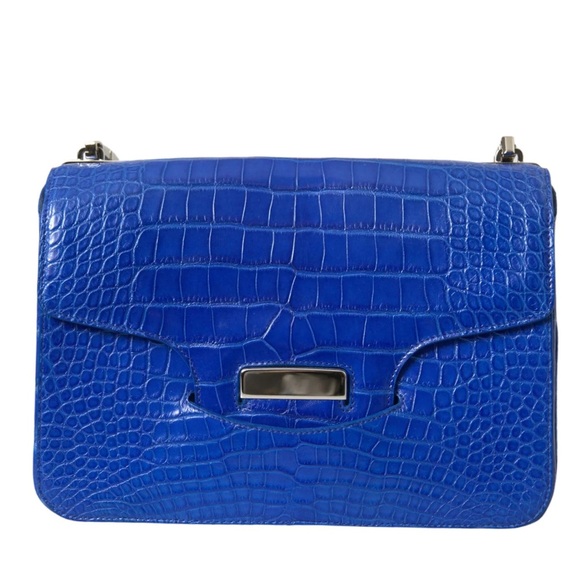 Balenciaga Blue Croc-Embossed Shoulder Bag - Picture 3 of 5